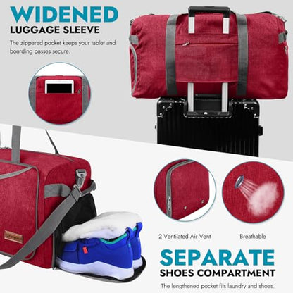 Canway 85L Travel Duffel Bag, Foldable Weekender Bag with Shoes Compartment for Men Women Water-proof & Tear Resistant - color: Beetles Red, size: 85L
