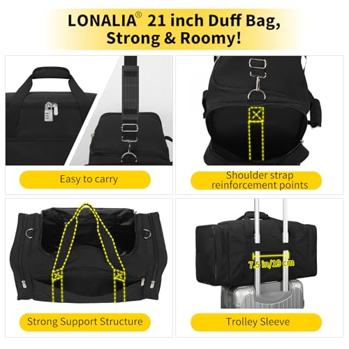 Gym Bag Sport Duffle Bag for Men, 34L / 21 inch, Black - color: Black