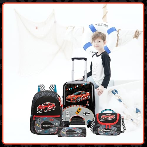Kids Luggage Set 5 Piece 16'' Hardside Spinner Wheels Travel Suitcase Carry On Airline Approved Black Car - color: Black Car