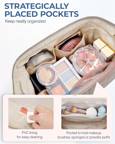 BAGSMART Makeup Bag Travel Toiletry Bag, Wide-open Zipper Pouch, Greige - color: 09-Greige