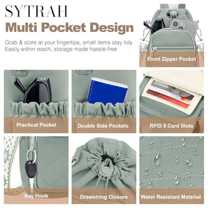 SYTRAH Water Bottle Carrier Bag with Strap, Insulated Corssbody Purse - color: Antique Green