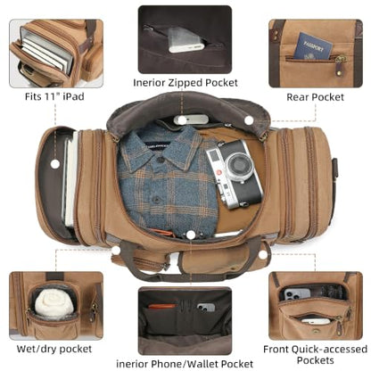 Duffle Bag for Travel, 50L Carry On Duffle Bag for Airplanes, Canvas Overnight Weekender Bag for Men and Women - color: Brown