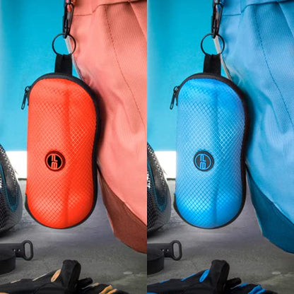 BLUPOND Sunglasses Case Semi Hard EVA Shell with Metal Hanging Hook Belt Clip Sun Glasses Storage - color: Aqua Blue/Orange