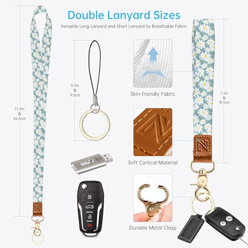 2-in-1 ID Badge Holder & Lanyard Wallet，Cute Zippered Pouch Little Daisy - color: Little Daisy