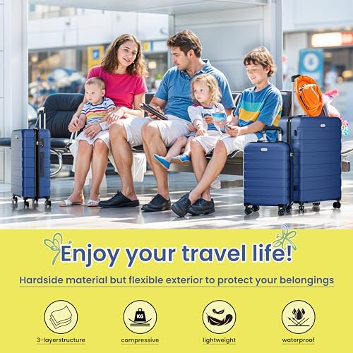 AnyZip Luggage Sets 10 Piece Hardshell Suitcase Set PC ABS Lightweight Travel Suitcases with 4 Double Spinner Wheels TSA Lock 20 24 28 Inch with 7 Storage Bags Dark Blue - color: DarkBlue, size: 10 piece set (20/24/28 & 7 bags)