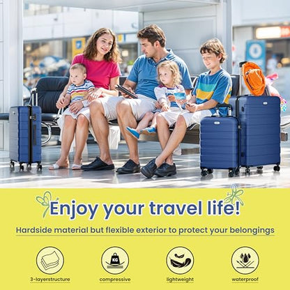 AnyZip Luggage Sets 10 Piece Hardshell Suitcase Set PC ABS Lightweight Travel Suitcases with 4 Double Spinner Wheels TSA Lock 20 24 28 Inch with 7 Storage Bags Dark Blue - color: DarkBlue, size: 10 piece set (20/24/28 & 7 bags)