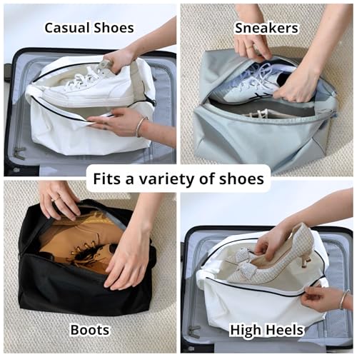tianzong Double-Layer Fabric Wide-Opening Waterproof Travel Shoe Bag with Comfortable Handle (T400+TPU, White) - color: White