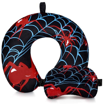 Gilprop 2 Pcs Spiderweb Neck Pillow for Travel with Sleep Eye Mask - style: Spiderweb