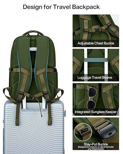 MILADA Travel Backpack, Expandable Carry On Backpack 28L-39L, Green - color: Green