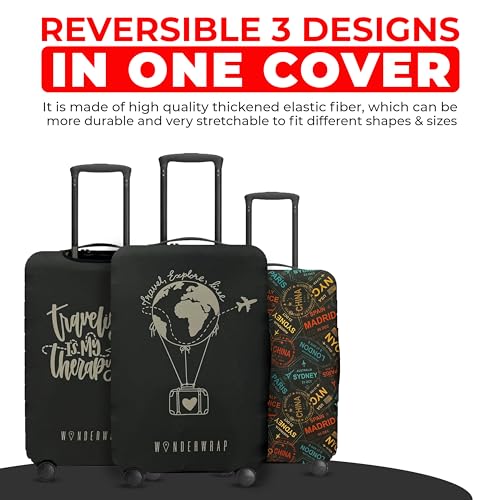 Reversible Travel Luggage Covers - 3 in 1 Design Carry on Cover - color: Black Hot Air Balloon, size: Small (48-53 x 32-36 x 20-24cm)