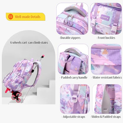 Kids Rolling Backpack for Girls School Bag with Wheels, 2-Wheel Purple - color: 2 Wheels Purple