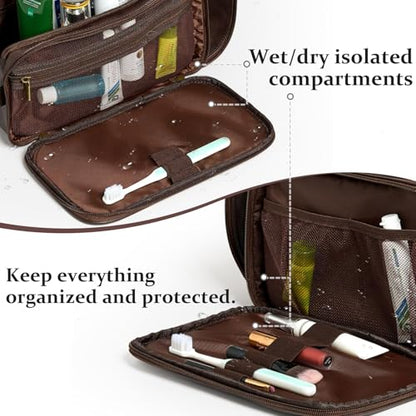 Travel Toiletry Bag For Mens PU Leather Engraved Initials (Dark Brown E) - color: Dark Brown, style: E