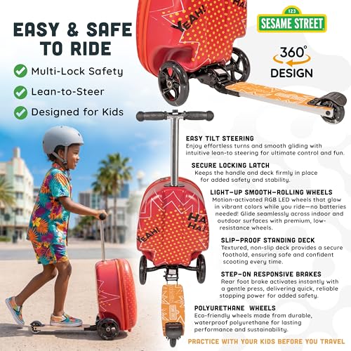 Kiddietotes Sesame Street Ride-On Scooter Suitcase, Foldable Carry-On - style: Elmo