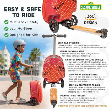 Kiddietotes Sesame Street Ride-On Scooter Suitcase, Foldable Carry-On - style: Elmo