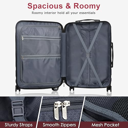Luggage Sets Hardside Lightweight Suitcase with Spinner Wheels TSA Lock, 3-Piece Set (20/24/28) - color: Red
