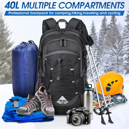 IGOLUMON Hiking Backpack 40L Packable Lightweight Camping Daypack Men Women - color: Black
