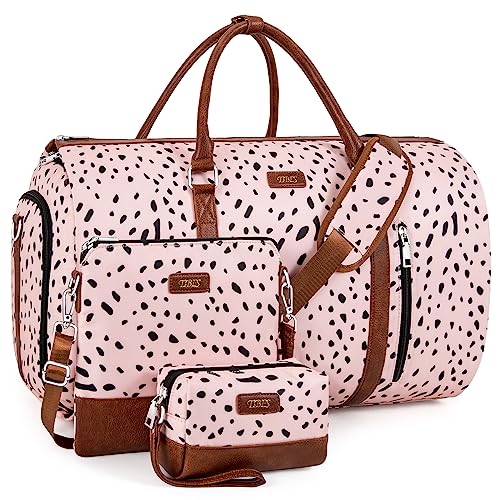 Convertible 2-in-1 Garment Bags for Travel with Waterproof Shoe Compartment - color: E-Pink Leopard