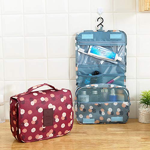 Sechunk Waterproof Travel Toiletry Bags Hanging Multi-function Cosmetic Bag Makeup Bag for Women - color: blueFlower
