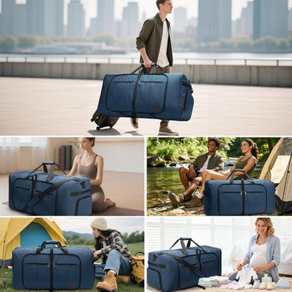 100L Extra Large Foldable Duffle Bag for Travel with Shoe Compartment - color: Dark Blue, size: 100L