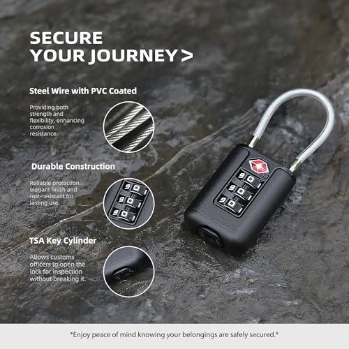 Luggage Locks TSA Approved 2 Pack, Small Padlock Combination, TSA Locks for Luggage, Cabel Combo Padlock with Code, for Suitcase, Backpack Zipper, Locker, Gun Case, Ammo Can (Black+Blue) - color: Black+Blue