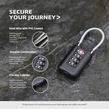 Luggage Locks TSA Approved 2 Pack, Small Padlock Combination, TSA Locks for Luggage, Cabel Combo Padlock with Code, for Suitcase, Backpack Zipper, Locker, Gun Case, Ammo Can (Black+Blue) - color: Black+Blue