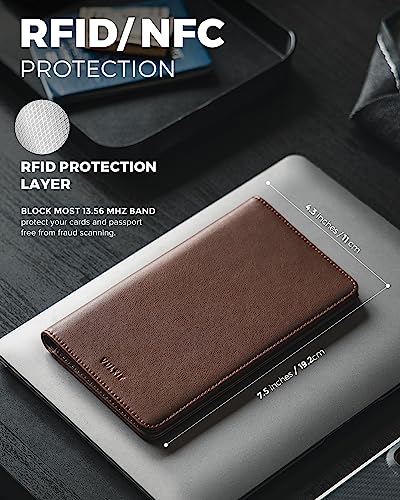 VULKIT Passport Wallet for Travel RFID Blocking Premium Leather - color: Espresso