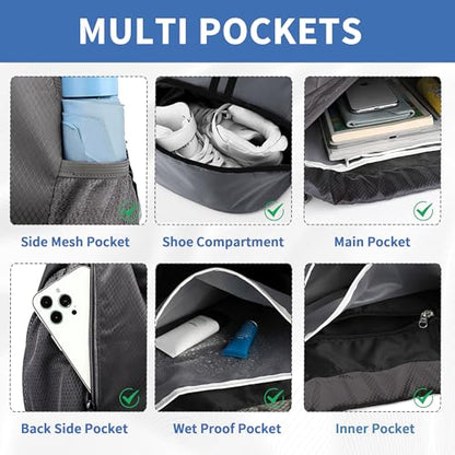 JELUTAR Drawstring Backpack Gym Bag with Shoes Pocket, Dark Grey - color: Dark Grey, size: Large
