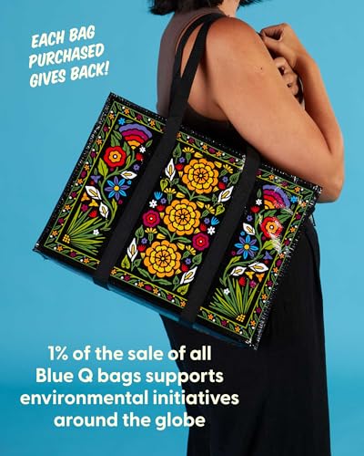 Blue Q Reusable Shoulder Tote Bag - Carry Everywhere Bag with Hefty Zipper - color: Flower Fest