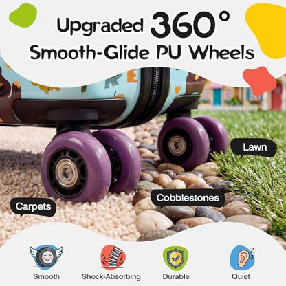 20" Kids Ride On Suitcase, Lightweight Hardshell Travel Luggage with Wheels - color: Green