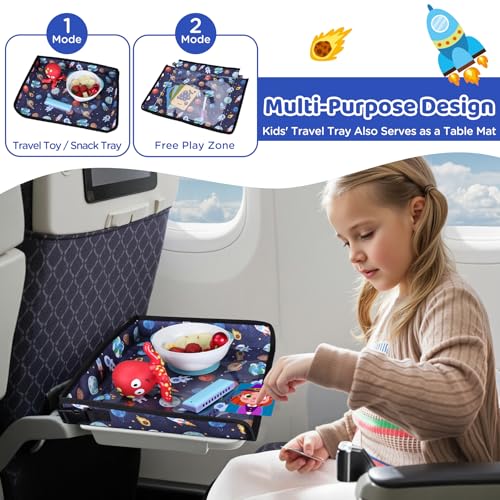 Airplane Kids Travel Tray With Pocket for Plane, Blue Space - color: Blue Space