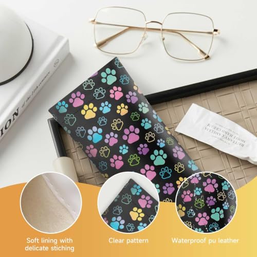 Soft Sunglasses Case for Women, PU Leather Squeeze Top Glasses Case - color: Multicolor Dog Paws