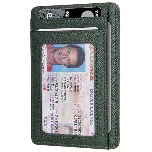 RUNBOX Slim Wallet for Men and Women, RFID Blocking Leather Card Holder - color: HERM NEW-Palm Lines Green
