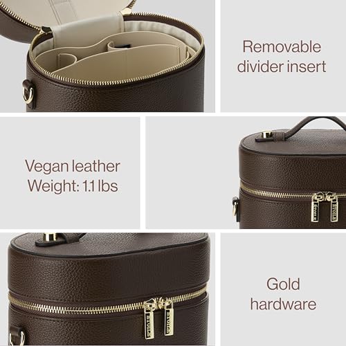 ETOILE - Oval Toiletry Case Espresso - Travel Makeup Bag Organizer with Shoulder Strap and Removable Divider - color: Espresso
