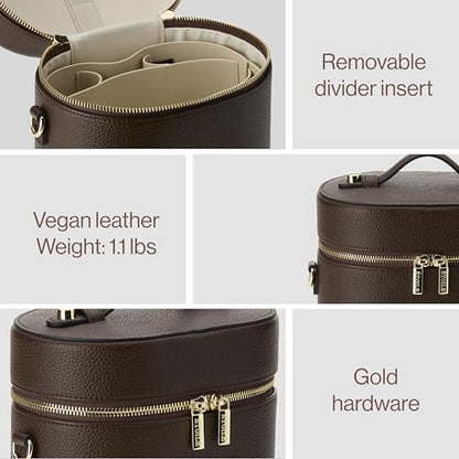 ETOILE - Oval Toiletry Case Espresso - Travel Makeup Bag Organizer with Shoulder Strap and Removable Divider - color: Espresso