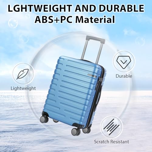 EMPSIGN Carry On Luggage with Spinner Wheels, 20-Inch, Light Blue - color: LIGHT BLUE