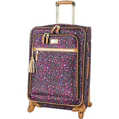 Steve Madden Designer Luggage Collection - Expandable 28 Inch Softside Bag for Men & Women - Durable Lightweight Checked Suitcase with 4-Rolling Spinner Wheels (Dark Purple) - color: Dark Purple