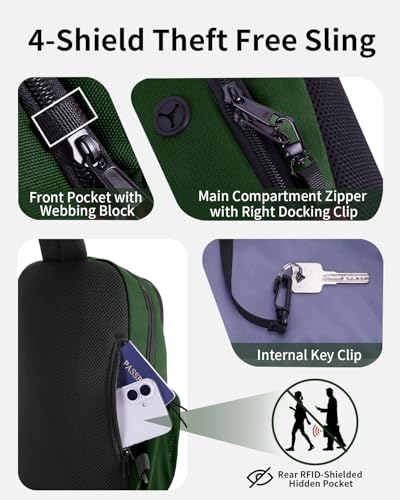 ECOHUB Anti-Theft Crossbody Bag Men Women RFID Blocking Lightweight Sling Backpack Water Resistant for Travel Hiking Outdoor - color: Army Green