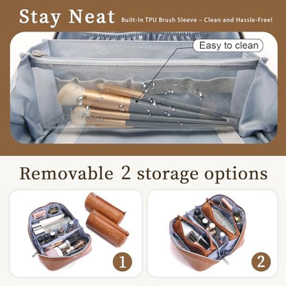 BOYATU Travel Makeup Bag Cosmetic Bags for Women: 3 Pcs Set Large Capacity Make up Bag with Handle - Crocodile Pattern Vegan Leather Toiletry Bags Travel Essentials with Compartments(E-2-Brown) - color: E-2-Brown