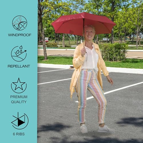 Knirps U.200 Ultra Light Duomatic Automatic Open Rain Umbrella - Compact Windproof Travel Umbrella for Adults - 97cm Diameter Retractable With Carrying Case - color: Cider Heatshield