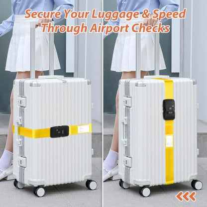 TSA Approved Luggage Straps with Combination Lock, Straight Yellow - color: Straight Yellow