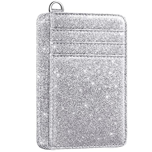 Coco Rossi Credit Card Holder Wallet Women Minimalist Slim Pocket Card Case - color: Glitter Silver