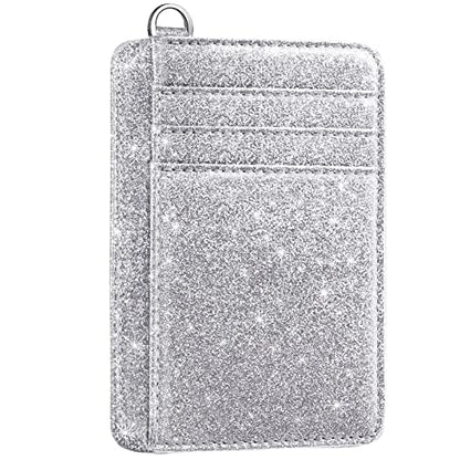 Coco Rossi Credit Card Holder Wallet Women Minimalist Slim Pocket Card Case - color: Glitter Silver