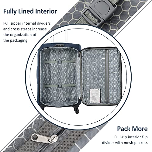 Softside Luggage Expandable 3 Piece Set Suitcase Upright Spinner Softshell Lightweight Luggage Travel Set (Dark Blue) - color: Dark Blue