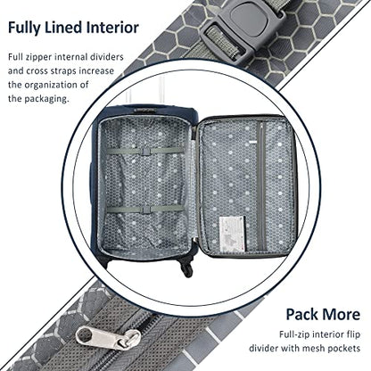 Softside Luggage Expandable 3 Piece Set Suitcase Upright Spinner Softshell Lightweight Luggage Travel Set (Dark Blue) - color: Dark Blue