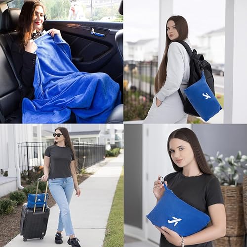 BlueHills Soft Plush Mini Travel Blanket Pillow Plane Essentials Royal Blue - color: Royal-m07