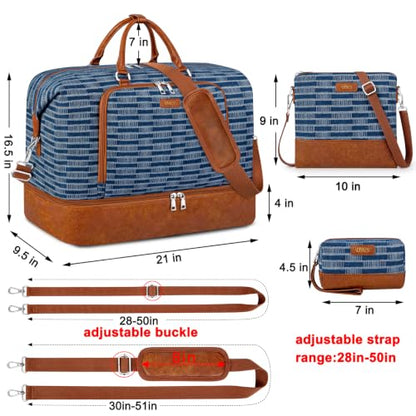 TIBES Travel Weekender Bag for Women, Overnight Bag with Shoe Compartment | 3PCS Large Travel Duffel Bag for Gym, Travel, Hospital, Business Trip, Carry On Tote, Wet & Dry Separation, Water Resistant - color: T-Dark Blue
