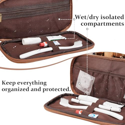 Travel Toiletry Bag For Mens PU Leather Engraved Initials (Yellow Brown C) - color: Yellow Brown, style: C