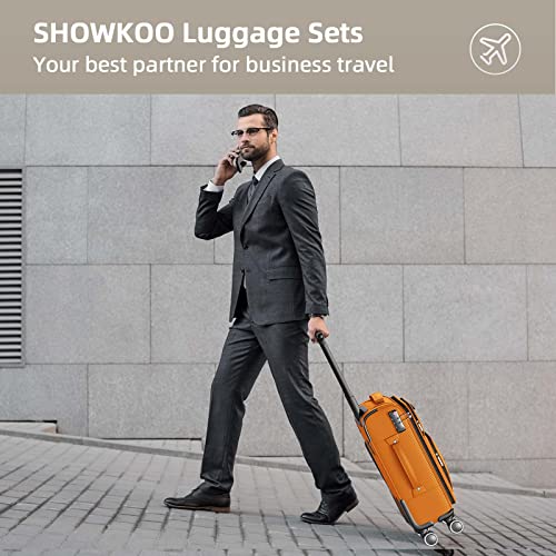 SHOWKOO Luggage Sets 3 Piece Softside Expandable Durable Suitcase Sets | Durable Oxford Fabric;Lightweight;360°Double Spinner Wheels;TSA Lock;3-Step Telescoping Handle;Orange (20in/24in/28in) - color: Orange