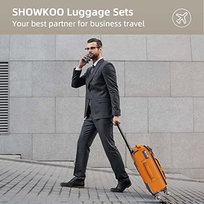 SHOWKOO Luggage Sets 3 Piece Softside Expandable Durable Suitcase Sets | Durable Oxford Fabric;Lightweight;360°Double Spinner Wheels;TSA Lock;3-Step Telescoping Handle;Orange (20in/24in/28in) - color: Orange