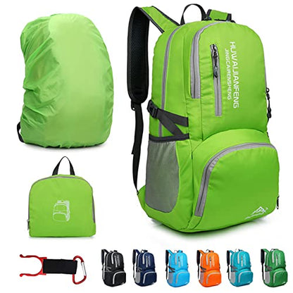 Lywencom 30L Foldable Hiking Backpack Ultralight Waterproof Daypack(green) | Packable 10oz ultralight design saves luggage space. Waterproof & tear-resistant for day hikes, camping, and travel packing. - color: Green